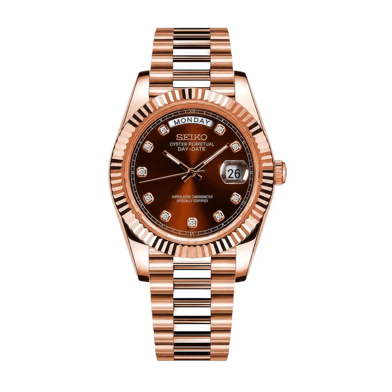 SEIKO MOD Day-Date | Or rose & Chocolat Diamant